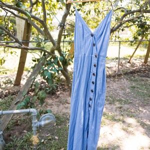 Urban Outfitters -Blue Linen-Blend Button-Up Dress